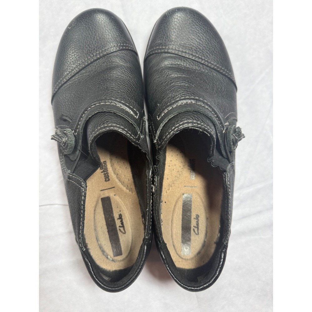 Clarks Collection Women's Size 6M Black Leather Cushion Soft‎ Slip-On Loafers